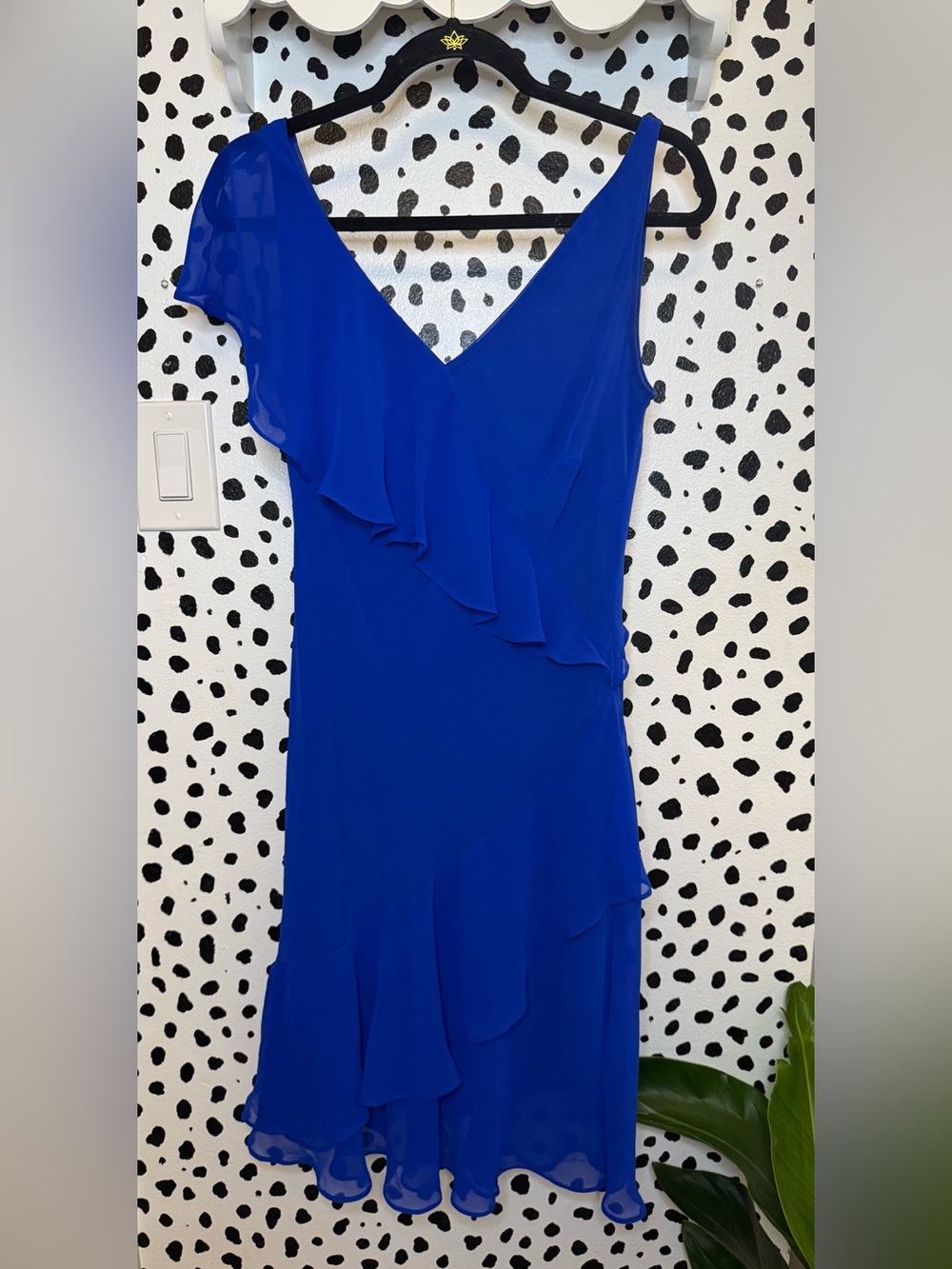 Ralph Lauren Ruffled One Shoulder Chiffon Cocktail Dress
